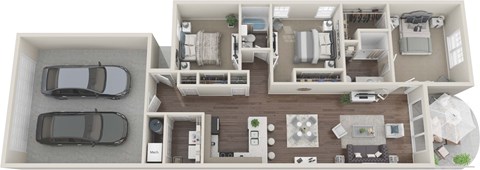 Floor plan for 3 beds, 2 baths, 1370 sqft